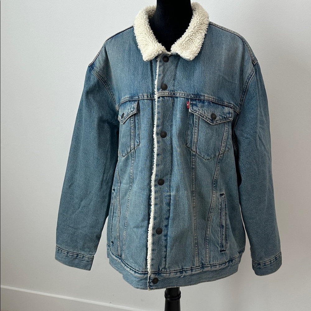 Levi's Blue Denim Jacket 3XL with Faux White Sherpa Lining